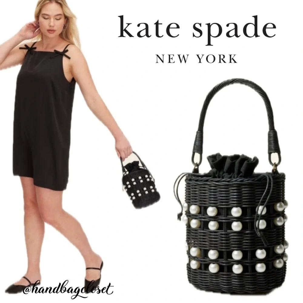 Kate Spade x Target Black Pearl Embellished Basket Wicker Bucket Bag
